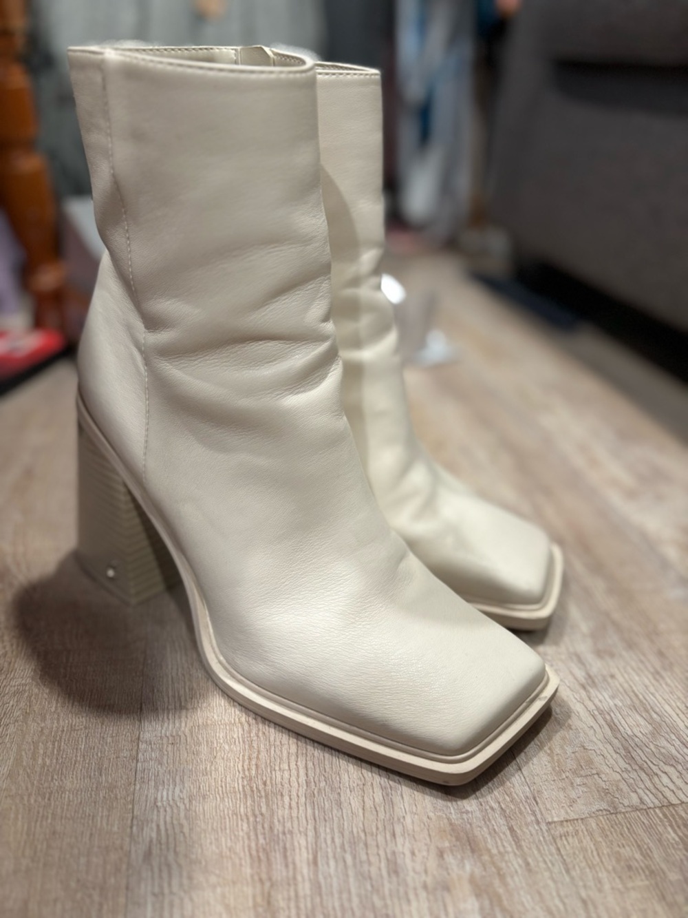 Circus by Sam Edelman Cream Square-Toe Block Heel Ankle Boots